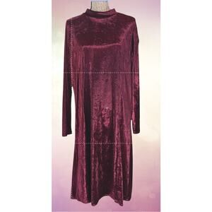 Moa Moa Y2K Woman 2X Burgundy Crushed Velvet Mock Neck A-Line Dress Keyhole Back